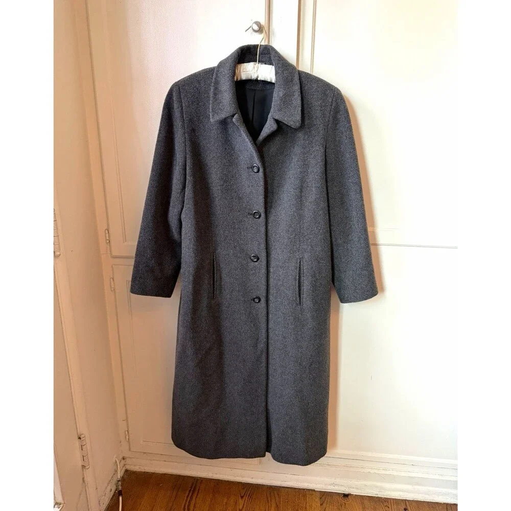 Vintage Evan Picone Wool Mohair Alpaca Long Coat Women’s 14 Charcoal Gray